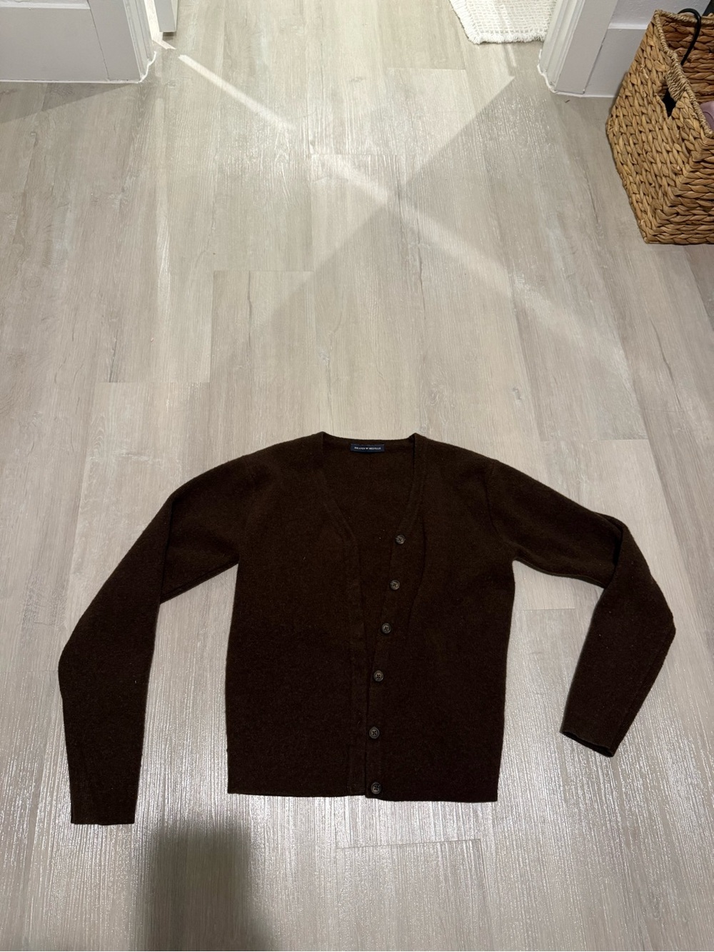 Classic Dark Brown V-Neck Buttoned Women's Cardigan Sweater - Brandy Melville